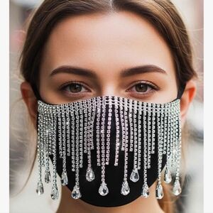 Black and Silver Rhinestone Face Mask